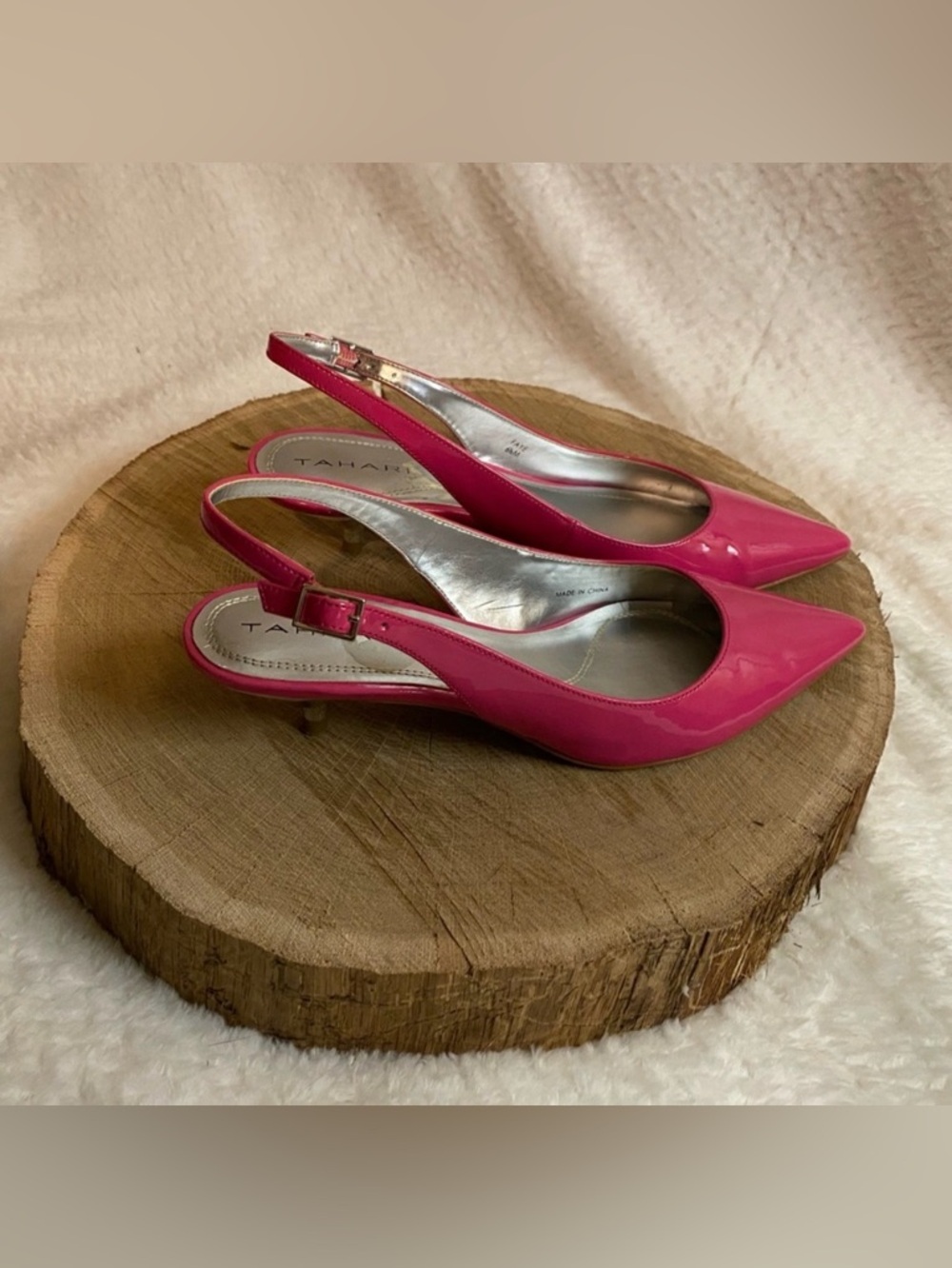 Tahari Hot Pink Patent Slingback Kitten Heels